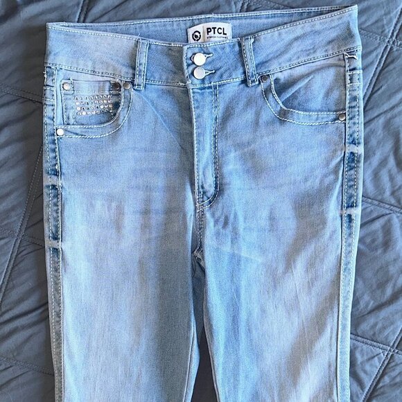 PTCL Ethical Clothing Women Light Blue Flare Bootcut Jeans Size 30 Jewel Pockets - Picture 5 of 13